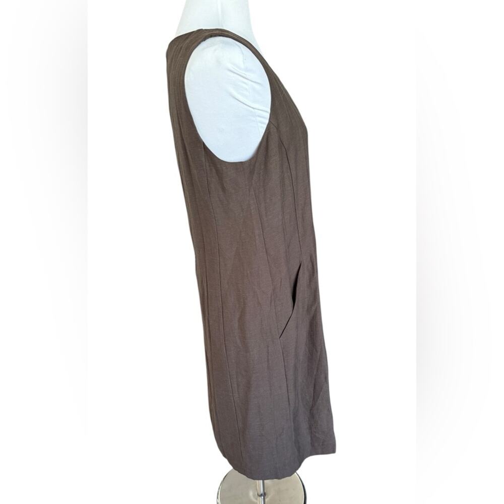 EILEEN FISHER Drapey Tencel Linen Scoop Neck Shift Dress Pockets Brown Small NEW - Picture 6 of 9